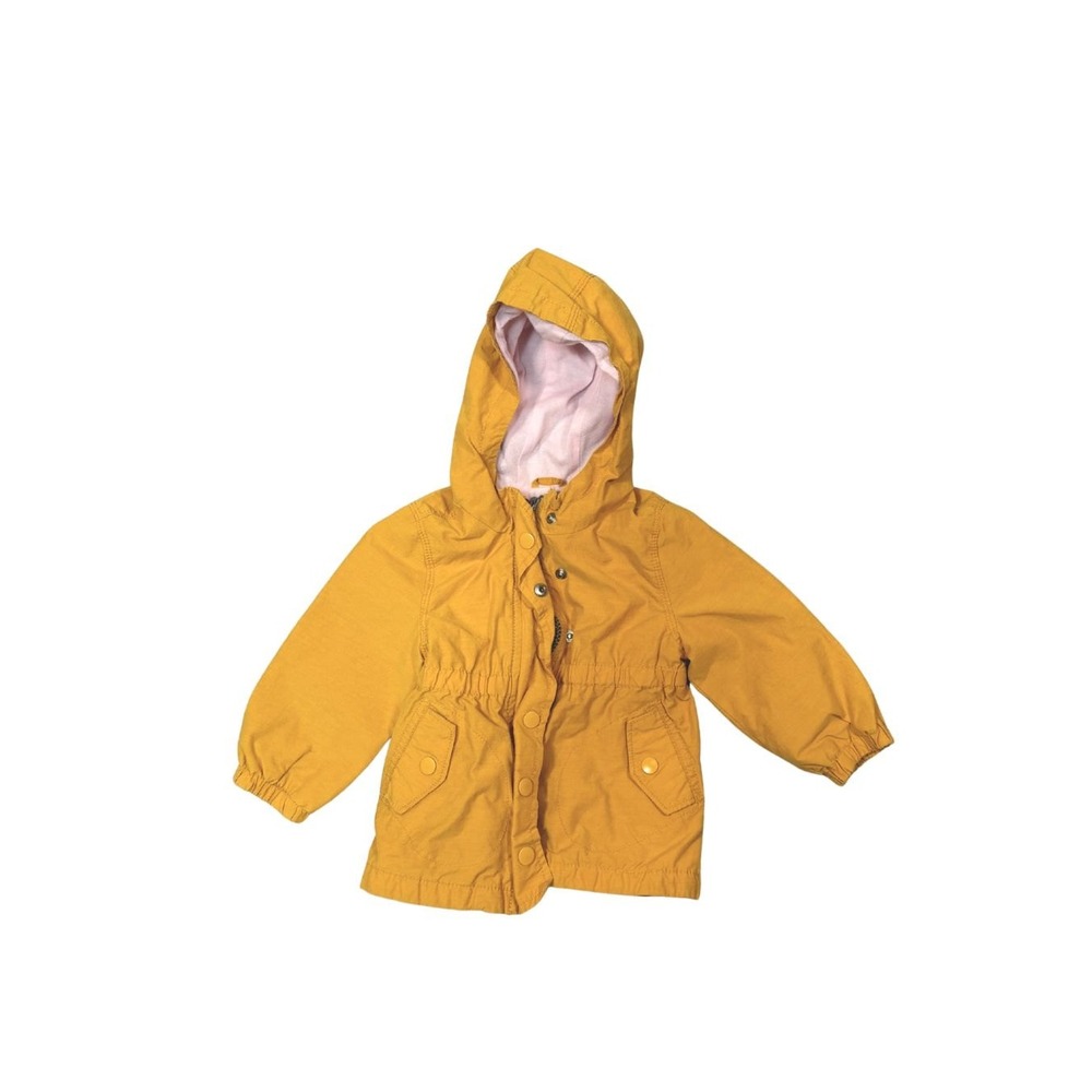 Old Navy Mustard Yellow Utility Jacket Hooded Pink Lining 12-18M Toddler